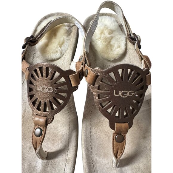 Ugg Womens 7 Sheepskin-Lined Leather Sandals With Laser-Cut Design - Picture 4 of 7